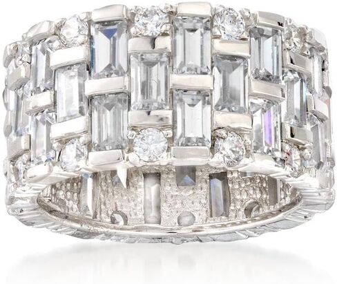 926 Sterling Silver Shiny Crystals Gem Ring Exquisite Full Diamonds Full Circle Promise Wedding Ring Cubic Zirconia Rings CZ Diamond Multi Row Ring Eternity Engagement Wedding Band Ring for Women 7 in Saudi Arabia