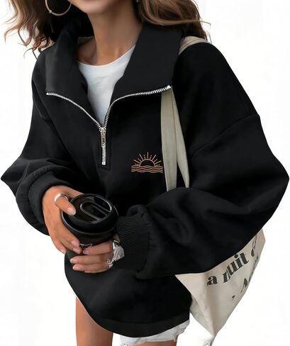 Womens Quarter Zip Oversized Sweatshirts Comfy Fashion Mock Neck Pullover Hoodies Graphic Winter Outfits in Kuwait