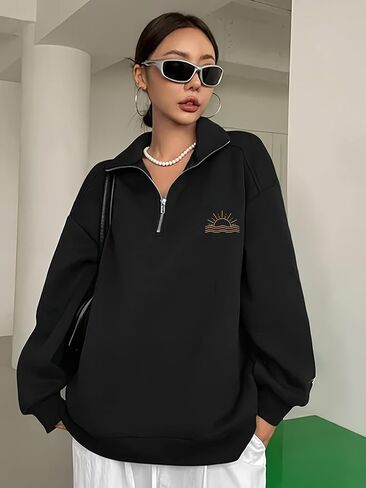 Womens Quarter Zip Oversized Sweatshirts Comfy Fashion Mock Neck Pullover Hoodies Graphic Winter Outfits in Kuwait