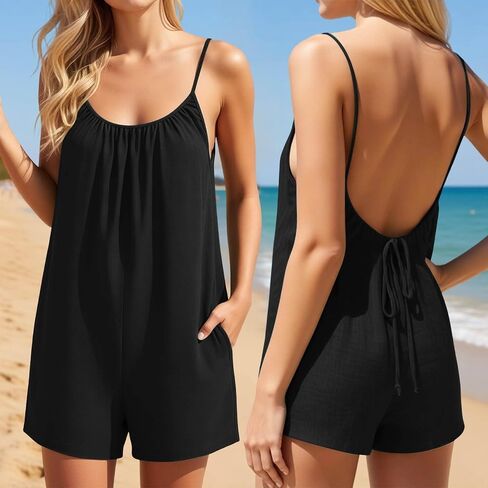 Women's Summer Romper, Sleeveless Slim Fit Short Jumpsuit with Breathable Lightweight Fabric for Outdoor and Daily Wear in Kuwait