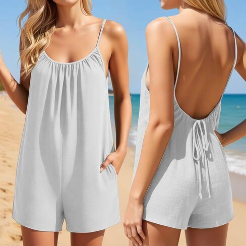 Women's Summer Romper, Sleeveless Slim Fit Short Jumpsuit with Breathable Lightweight Fabric for Outdoor and Daily Wear in Kuwait