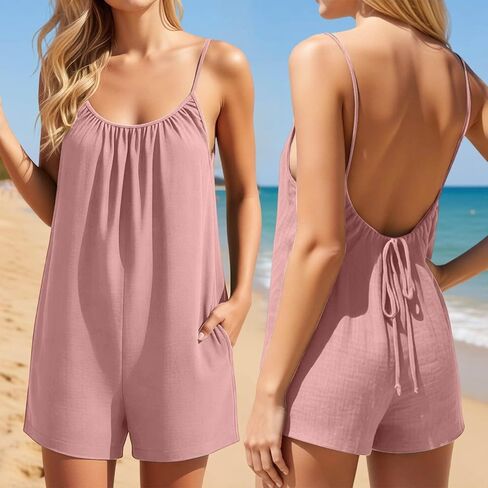 Women's Summer Romper, Sleeveless Slim Fit Short Jumpsuit with Breathable Lightweight Fabric for Outdoor and Daily Wear in Kuwait