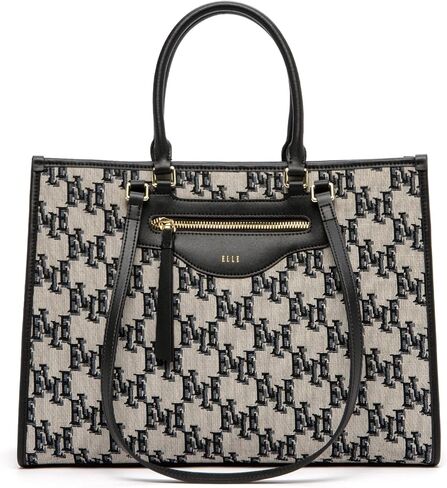 ELLE Women’s Monogram Large Tote Bag, Canvas Shoulder Bag in Saudi Arabia