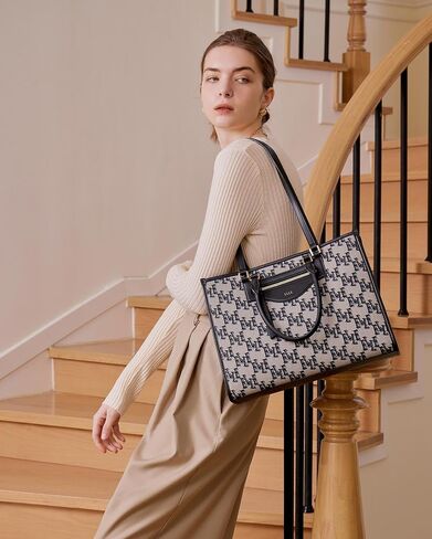 ELLE Women’s Monogram Large Tote Bag, Canvas Shoulder Bag in Saudi Arabia
