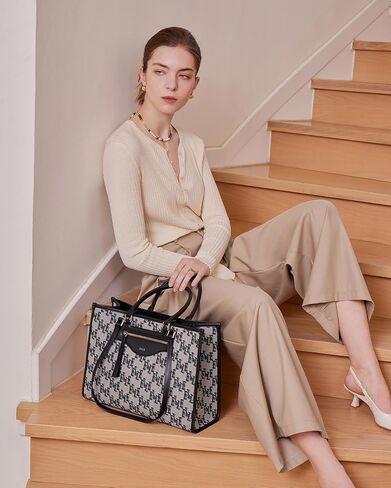 ELLE Women’s Monogram Large Tote Bag, Canvas Shoulder Bag in Saudi Arabia
