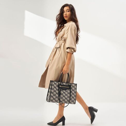 ELLE Women’s Monogram Large Tote Bag, Canvas Shoulder Bag in Saudi Arabia