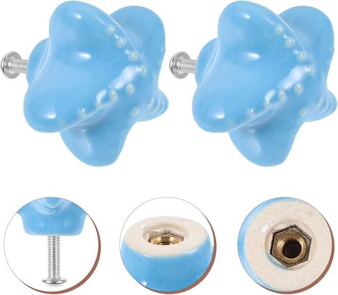 ARTIBETTER Ceramic Furniture Handle and Drawer Wardrobe Knob Set, Sea Star and Large Blue Shell Design, Delicate Cabinet Pulls for ’ Room, Cartoon Style Cupboard Door Handle for Dressers in Saudi Arabia