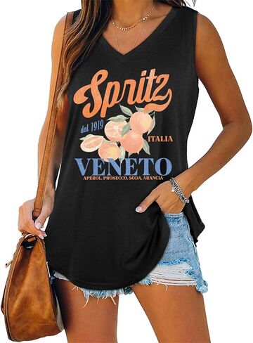 Spritz Veneto Dal 1919 Ltalia Tank Top for Women Limoncello Spritz V Neck Shirt in Kuwait