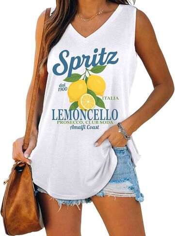 Spritz Veneto Dal 1919 Ltalia Tank Top for Women Limoncello Spritz V Neck Shirt in Kuwait