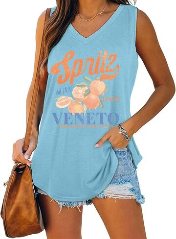 Spritz Veneto Dal 1919 Ltalia Tank Top for Women Limoncello Spritz V Neck Shirt in Kuwait
