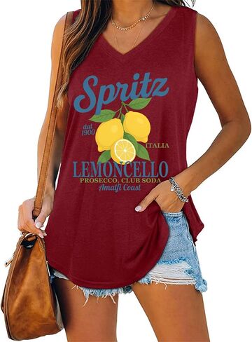 Spritz Veneto Dal 1919 Ltalia Tank Top for Women Limoncello Spritz V Neck Shirt in Kuwait