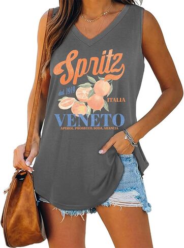 Spritz Veneto Dal 1919 Ltalia Tank Top for Women Limoncello Spritz V Neck Shirt in Kuwait