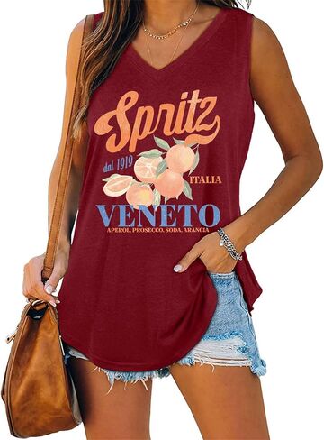 Spritz Veneto Dal 1919 Ltalia Tank Top for Women Limoncello Spritz V Neck Shirt in Kuwait