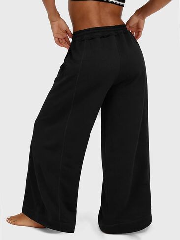 Womens Lightweight Wide Leg Sweatpants Drawstring Elastic Waist Palazzo Pants Summer Vacation Lounge Baggy Pant (Black, XL) in Saudi Arabia