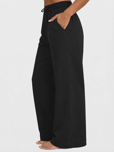 Womens Lightweight Wide Leg Sweatpants Drawstring Elastic Waist Palazzo Pants Summer Vacation Lounge Baggy Pant (Black, XL) in Saudi Arabia