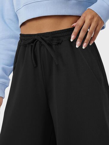 Womens Lightweight Wide Leg Sweatpants Drawstring Elastic Waist Palazzo Pants Summer Vacation Lounge Baggy Pant (Black, XL) in Saudi Arabia