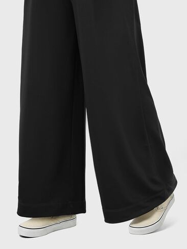 Womens Lightweight Wide Leg Sweatpants Drawstring Elastic Waist Palazzo Pants Summer Vacation Lounge Baggy Pant (Black, XL) in Saudi Arabia