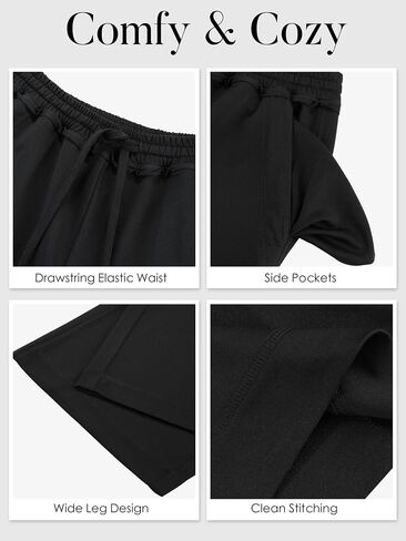 Womens Lightweight Wide Leg Sweatpants Drawstring Elastic Waist Palazzo Pants Summer Vacation Lounge Baggy Pant (Black, XL) in Saudi Arabia