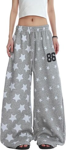 Hewlshawn Women's High Waisted Wide Leg Sweatpants Vintage Elastic Drawstring Casual Joggers Y2K Streetwear Baggy Pants in Saudi Arabia
