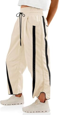 Willow Dance Women's Wide Leg Pants Casual Drawstring Elastic Waisted Striped Workout Sweatpants Track Pants with Pockets in Saudi Arabia