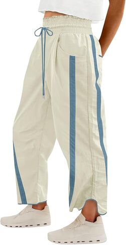 Willow Dance Women's Wide Leg Pants Casual Drawstring Elastic Waisted Striped Workout Sweatpants Track Pants with Pockets in Saudi Arabia