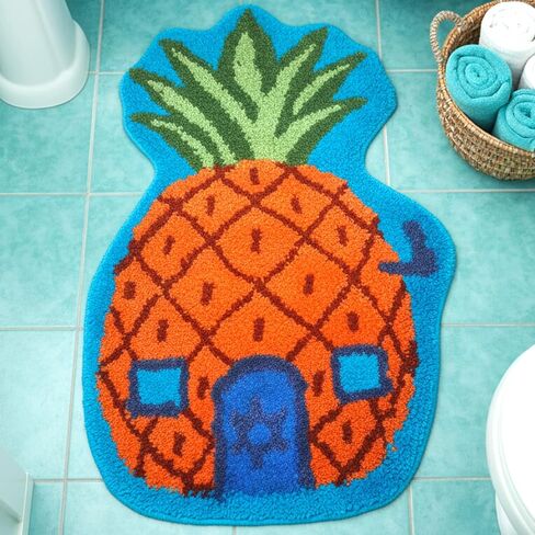 Pineapple House Bathroom Rug Cartoon Sponge Rug Anime Decorative Bathroom Doormat Non-Slip Area Doormat Cartoon Pineapple Indoor Mat Machine Washable Carpet Cut Yellow House Carpet for Home Bedroom in Kuwait