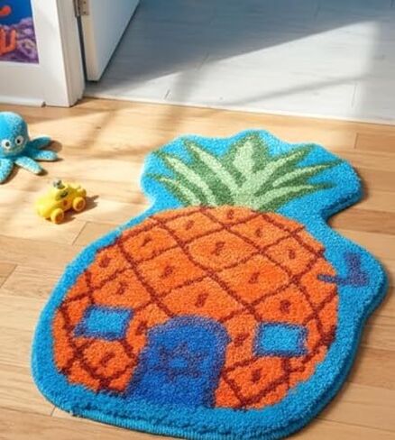 Pineapple House Bathroom Rug Cartoon Sponge Rug Anime Decorative Bathroom Doormat Non-Slip Area Doormat Cartoon Pineapple Indoor Mat Machine Washable Carpet Cut Yellow House Carpet for Home Bedroom in Kuwait