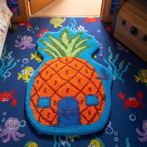 Pineapple House Bathroom Rug Cartoon Sponge Rug Anime Decorative Bathroom Doormat Non-Slip Area Doormat Cartoon Pineapple Indoor Mat Machine Washable Carpet Cut Yellow House Carpet for Home Bedroom in Kuwait