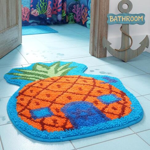 Pineapple House Bathroom Rug Cartoon Sponge Rug Anime Decorative Bathroom Doormat Non-Slip Area Doormat Cartoon Pineapple Indoor Mat Machine Washable Carpet Cut Yellow House Carpet for Home Bedroom in Kuwait