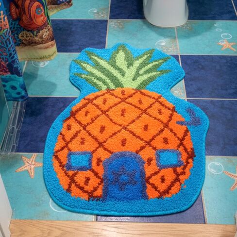 Pineapple House Bathroom Rug Cartoon Sponge Rug Anime Decorative Bathroom Doormat Non-Slip Area Doormat Cartoon Pineapple Indoor Mat Machine Washable Carpet Cut Yellow House Carpet for Home Bedroom in Kuwait