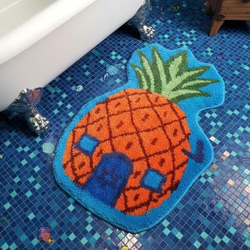 Pineapple House Bathroom Rug Cartoon Sponge Rug Anime Decorative Bathroom Doormat Non-Slip Area Doormat Cartoon Pineapple Indoor Mat Machine Washable Carpet Cut Yellow House Carpet for Home Bedroom in Kuwait