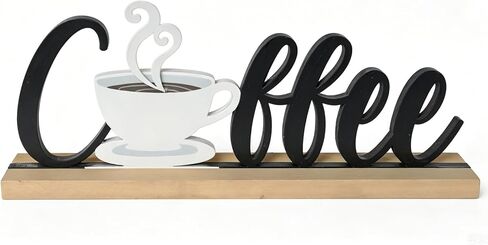 Wooden Coffee Tabletop Sign Farmhouse Bar decoration - Rustic Wood & Metal Coffee Letter Decor with 3D Steaming Cup Freestanding Kitchen Station Accent in Saudi Arabia