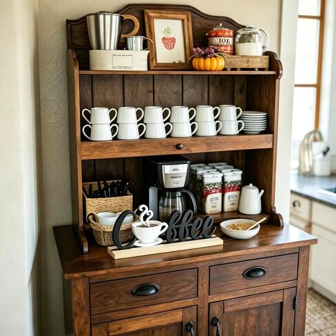 Wooden Coffee Tabletop Sign Farmhouse Bar decoration - Rustic Wood & Metal Coffee Letter Decor with 3D Steaming Cup Freestanding Kitchen Station Accent in Saudi Arabia