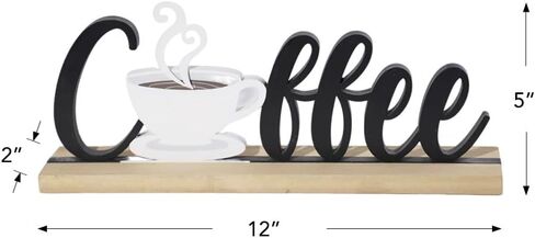 Wooden Coffee Tabletop Sign Farmhouse Bar decoration - Rustic Wood & Metal Coffee Letter Decor with 3D Steaming Cup Freestanding Kitchen Station Accent in Saudi Arabia