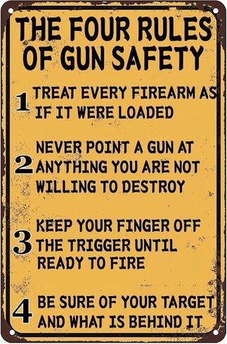 The Four Rules of Gun Safety Vintage Metal Sign Gun Room Decor Rustic Tin Signs Metal Poster for Home Garage Office Bar Cafe Pub Man Cave Gifts 12 x 8 Inch in Saudi Arabia