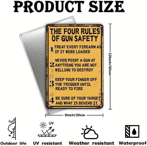 The Four Rules of Gun Safety Vintage Metal Sign Gun Room Decor Rustic Tin Signs Metal Poster for Home Garage Office Bar Cafe Pub Man Cave Gifts 12 x 8 Inch in Saudi Arabia