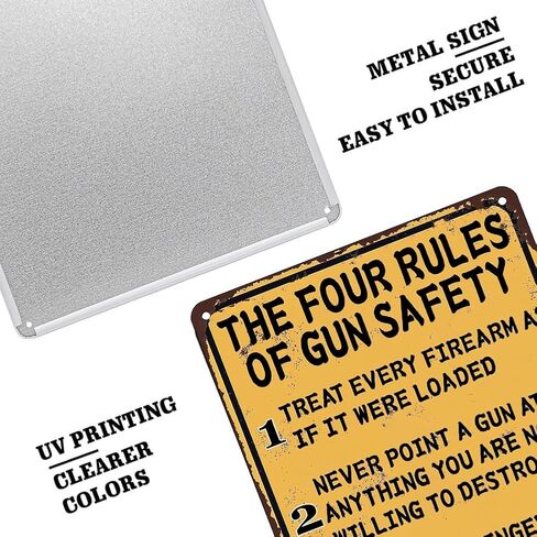The Four Rules of Gun Safety Vintage Metal Sign Gun Room Decor Rustic Tin Signs Metal Poster for Home Garage Office Bar Cafe Pub Man Cave Gifts 12 x 8 Inch in Saudi Arabia