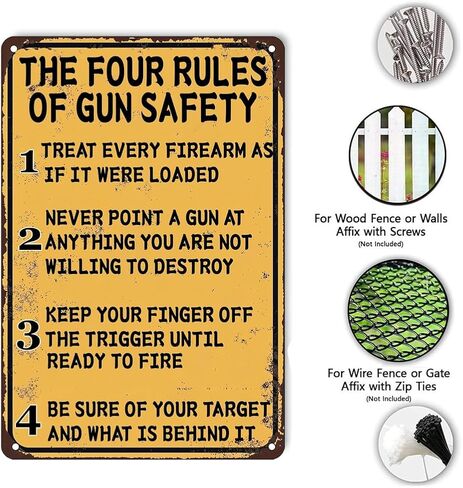 The Four Rules of Gun Safety Vintage Metal Sign Gun Room Decor Rustic Tin Signs Metal Poster for Home Garage Office Bar Cafe Pub Man Cave Gifts 12 x 8 Inch in Saudi Arabia