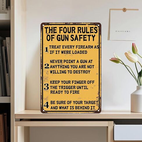 The Four Rules of Gun Safety Vintage Metal Sign Gun Room Decor Rustic Tin Signs Metal Poster for Home Garage Office Bar Cafe Pub Man Cave Gifts 12 x 8 Inch in Saudi Arabia
