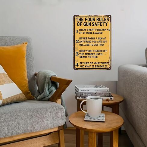 The Four Rules of Gun Safety Vintage Metal Sign Gun Room Decor Rustic Tin Signs Metal Poster for Home Garage Office Bar Cafe Pub Man Cave Gifts 12 x 8 Inch in Saudi Arabia