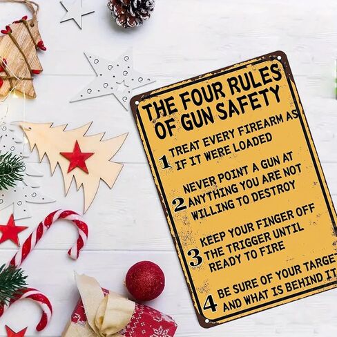 The Four Rules of Gun Safety Vintage Metal Sign Gun Room Decor Rustic Tin Signs Metal Poster for Home Garage Office Bar Cafe Pub Man Cave Gifts 12 x 8 Inch in Saudi Arabia