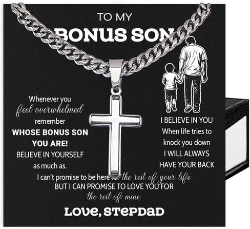 To My Bonus Son Cross Necklace, Stepson Gift Jewelry from Stepmom or Stepdad, Personalized Cross Necklace for Bonus Son, Birthday Graduation Present#1 in Saudi Arabia