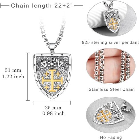 Jerusalem Cross Necklace 925 Sterling Silver Jerusalem Cross Necklace for Men Episcopal Gifts for Men Women in Saudi Arabia