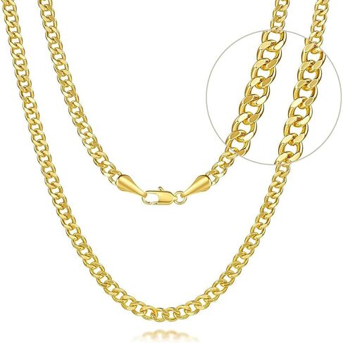 3.6MM 14K Gold Chain for Men 14K Gold Necklaces for Women Gold Cuban Link Chain for Men Necklaces Flat-Cut Surface with Mirror-Like Finish Chunky Cuban Link Chains for Mens 16/18/20/22/24 in in Kuwait