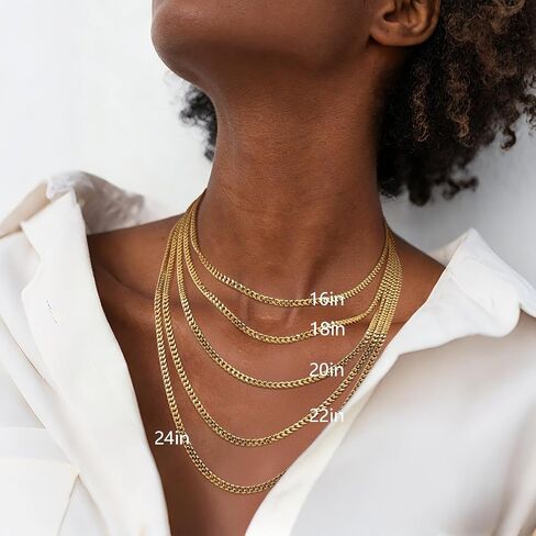 3.6MM 14K Gold Chain for Men 14K Gold Necklaces for Women Gold Cuban Link Chain for Men Necklaces Flat-Cut Surface with Mirror-Like Finish Chunky Cuban Link Chains for Mens 16/18/20/22/24 in in Kuwait