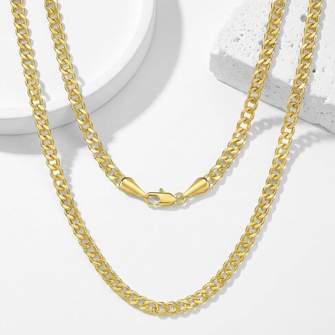 3.6MM 14K Gold Chain for Men 14K Gold Necklaces for Women Gold Cuban Link Chain for Men Necklaces Flat-Cut Surface with Mirror-Like Finish Chunky Cuban Link Chains for Mens 16/18/20/22/24 in in Kuwait