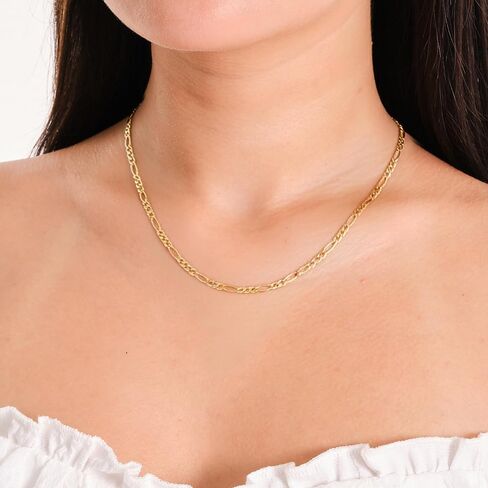 HEON 24K Gold Plated 925 Sterling Silver Solid 3.80mm Figaro Link Chain Necklace for Men Women, Hypoallergenic Non-Tarnish Jewelry in Saudi Arabia