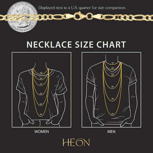 HEON 24K Gold Plated 925 Sterling Silver Solid 3.80mm Figaro Link Chain Necklace for Men Women, Hypoallergenic Non-Tarnish Jewelry in Saudi Arabia