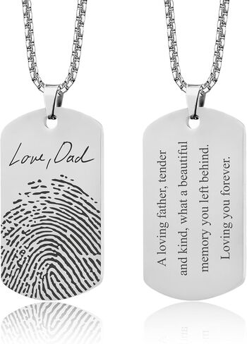 Personalized Fingerprint Necklace with Handwriting - Memorial Keepsake Jewelry - Remembrance Grief Gift for Loss of Father, Thumbprint Dog Tag Jewellery for Men (C.2) in Kuwait