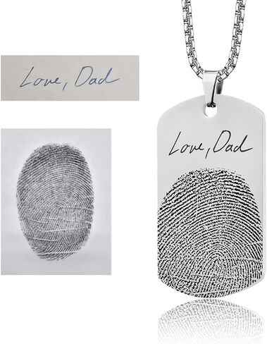 Personalized Fingerprint Necklace with Handwriting - Memorial Keepsake Jewelry - Remembrance Grief Gift for Loss of Father, Thumbprint Dog Tag Jewellery for Men (C.2) in Kuwait
